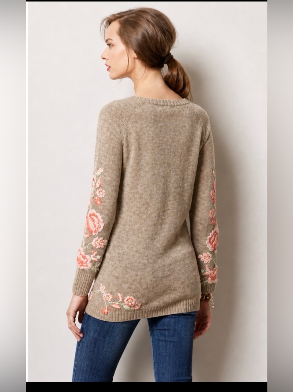Anthropologie Sleeping On Snow Embroidered Ranunculus Tunic Sweater - Picture 2 of 6